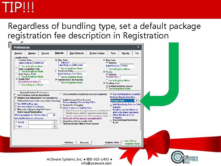 TIP!!! Regardless of bundling type, set a default package registration fee description in Registration