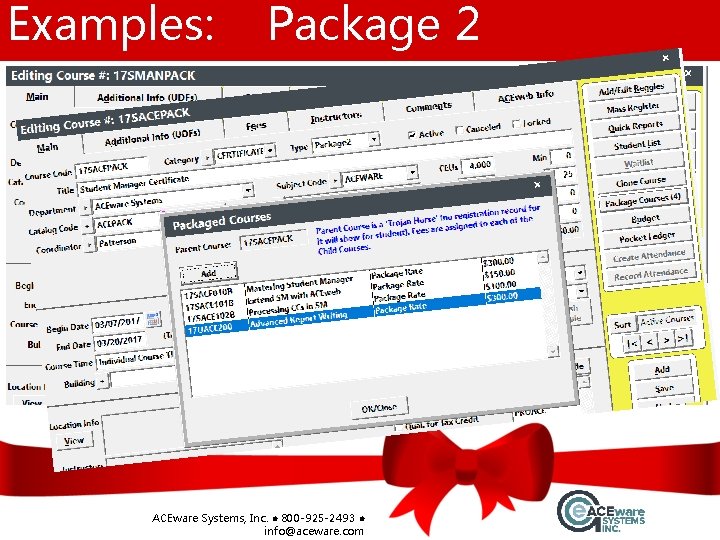 Examples: Package 2 ACEware Systems, Inc. l 800 -925 -2493 l info@aceware. com 