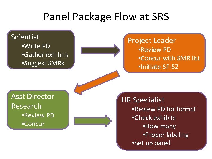 Panel Package Flow at SRS Scientist • Write PD • Gather exhibits • Suggest