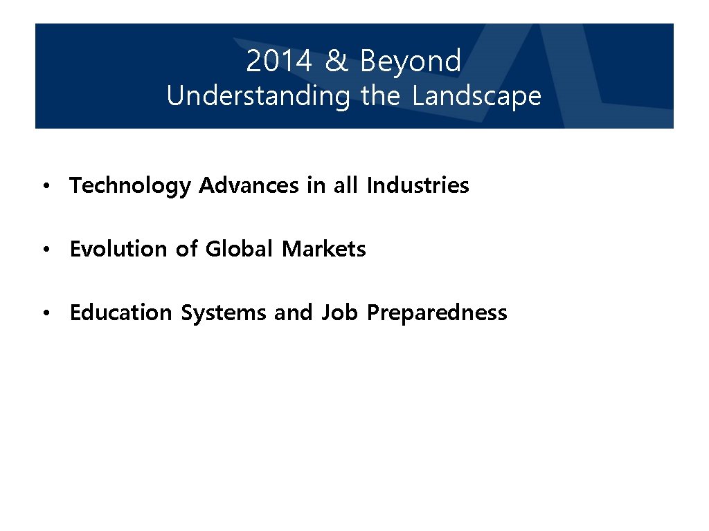 2014 & Beyond Understanding the Landscape • Technology Advances in all Industries • Evolution