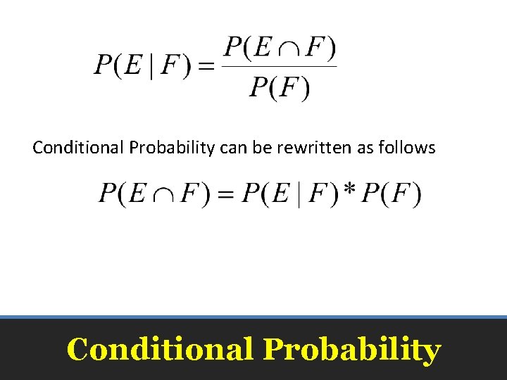 Conditional Probability can be rewritten as follows Conditional Probability Conditional Probability can be rewritten as follows Conditional Probability