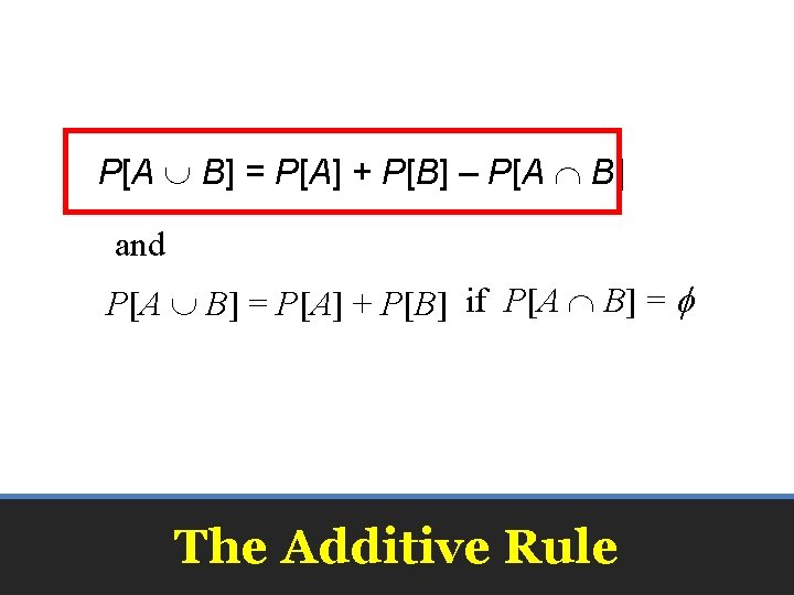 P[A B] = P[A] + P[B] – P[A B] and P[A B] = P[A]