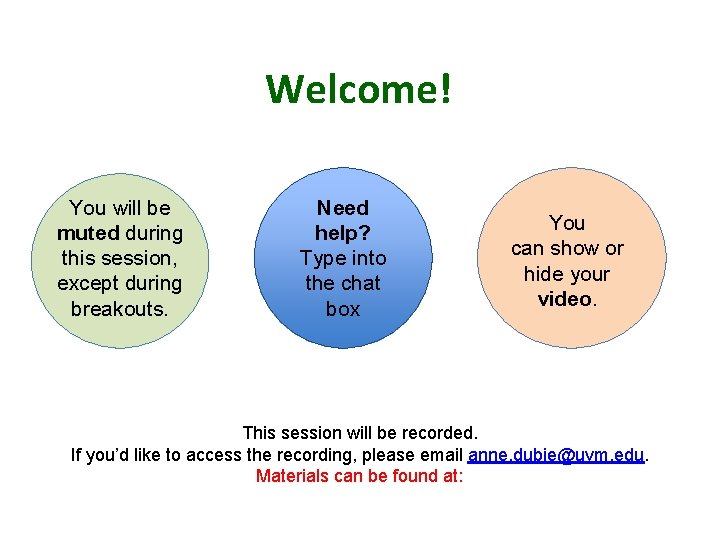 Welcome! You will be muted during this session, except during breakouts. Need help? Type