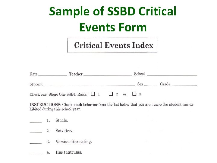 Sample of SSBD Critical Events Form 