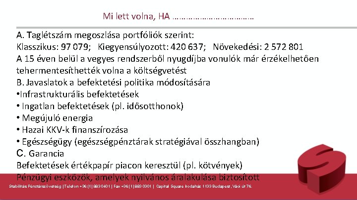 Mi lett volna, HA ……………… A. Taglétszám megoszlása portfóliók szerint: Klasszikus: 97 079; Kiegyensúlyozott: