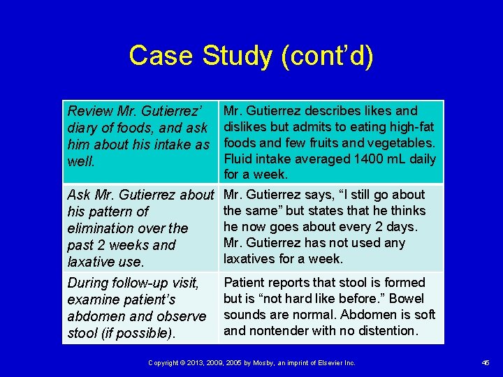 Case Study (cont’d) Review Mr. Gutierrez’ diary of foods, and ask him about his