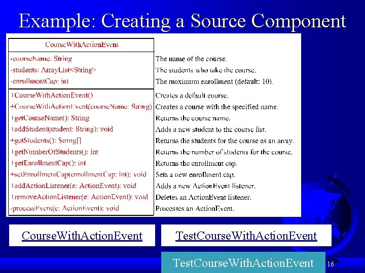 Example: Creating a Source Component Course. With. Action. Event Test. Course. With. Action. Event