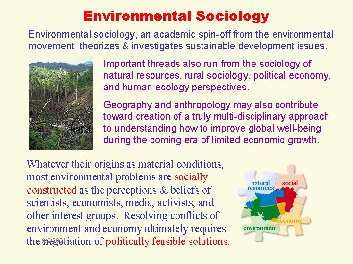 Environmental Sociology Environmental sociology, an academic spin-off from the environmental movement, theorizes & investigates