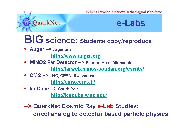 e-Labs BIG science: Students copy/reproduce • Auger --> Argentina • • • http: //www.