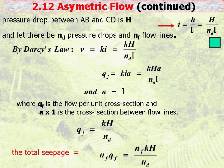 2. 12 Asymetric Flow (continued) pressure drop between AB and CD is H and