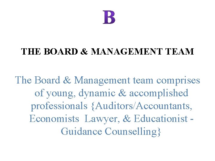 THE BOARD & MANAGEMENT TEAM The Board & Management team comprises of young, dynamic