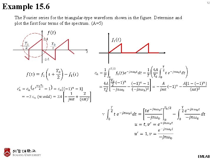 Example 15. 6 12 The Fourier series for the triangular-type waveform shown in the