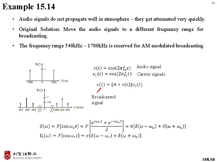 34 Example 15. 14 • Audio signals do not propagate well in atmosphere –