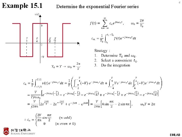 Example 15. 1 Determine the exponential Fourier series 6 EMLAB 