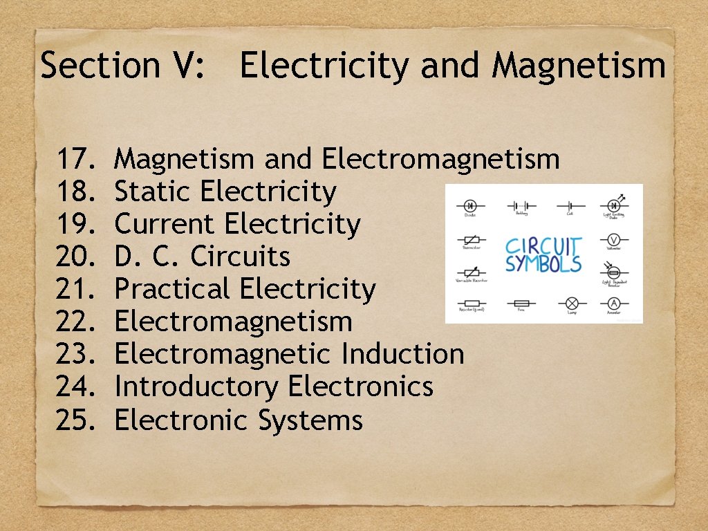 Section V: Electricity and Magnetism 17. 18. 19. 20. 21. 22. 23. 24. 25.