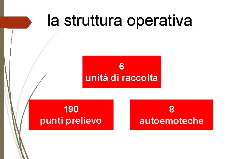 la struttura operativa 6 unità di raccolta 190 punti prelievo 8 autoemoteche Avis Regionale
