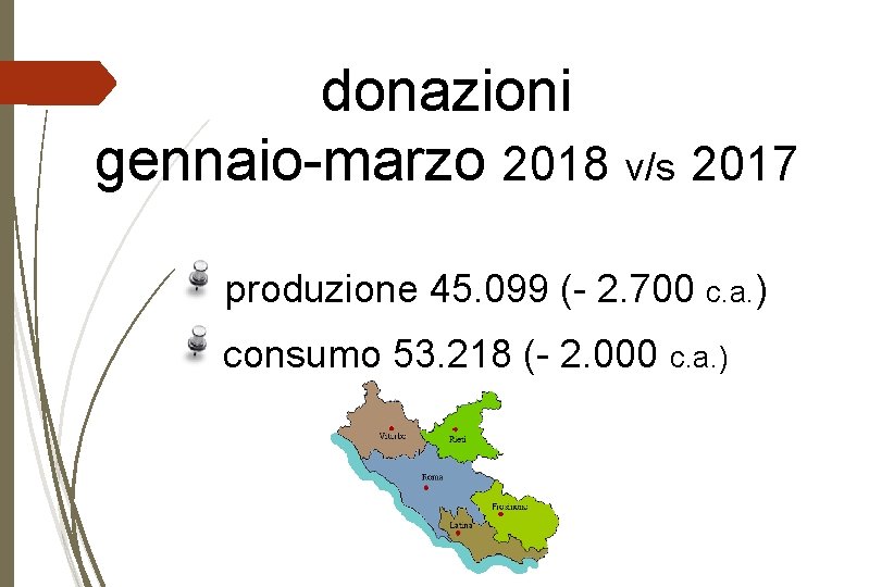 donazioni gennaio-marzo 2018 v/s 2017 produzione 45. 099 (- 2. 700 c. a. )