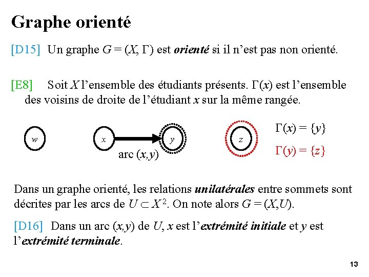 Graphe orienté [D 15] Un graphe G = (X, ) est orienté si il