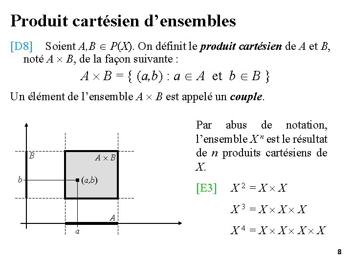 Produit cartésien d’ensembles [D 8] Soient A, B P(X). On définit le produit cartésien