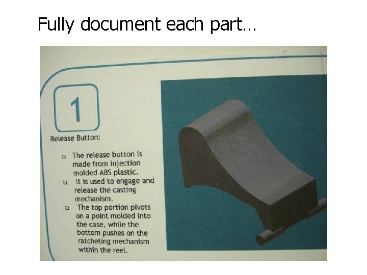 Fully document each part… 