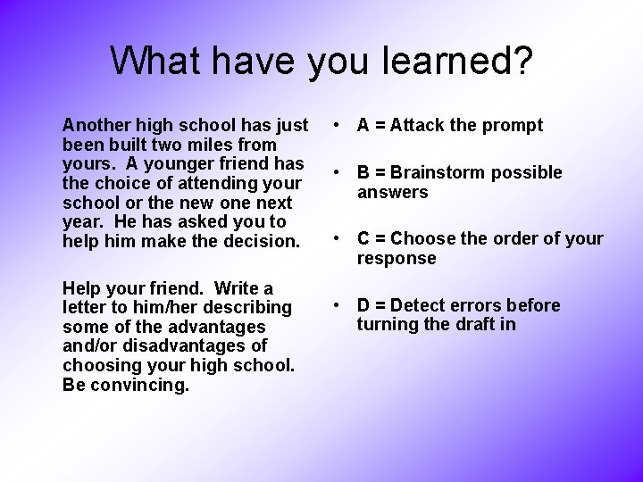 What have you learned? Another high school has just been built two miles from