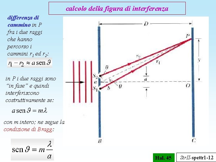 calcolo della figura di interferenza differenza di cammino in P fra i due raggi