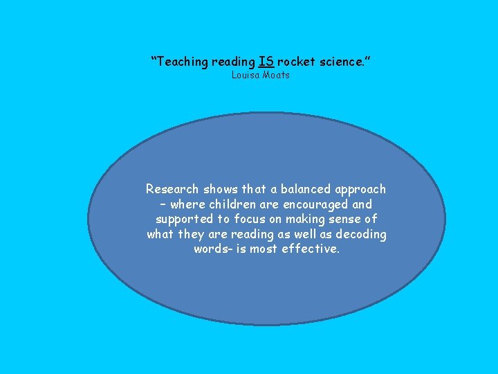 “Teaching reading IS rocket science. ” Louisa Moats Research shows that a balanced approach