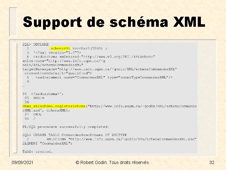 Support de schéma XML 09/09/2021 © Robert Godin. Tous droits réservés. 32 