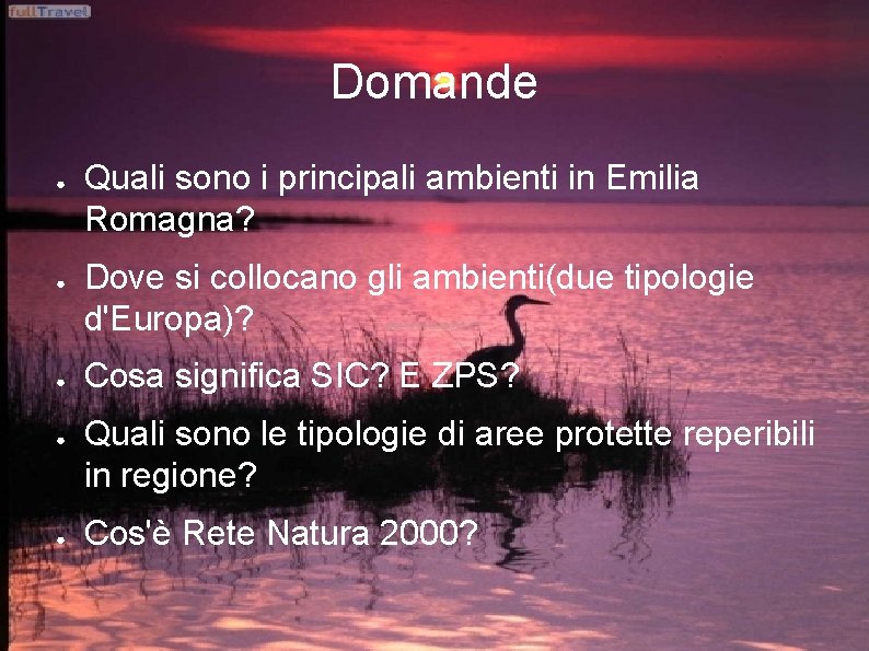Domande ● ● ● Quali sono i principali ambienti in Emilia Romagna? Dove si