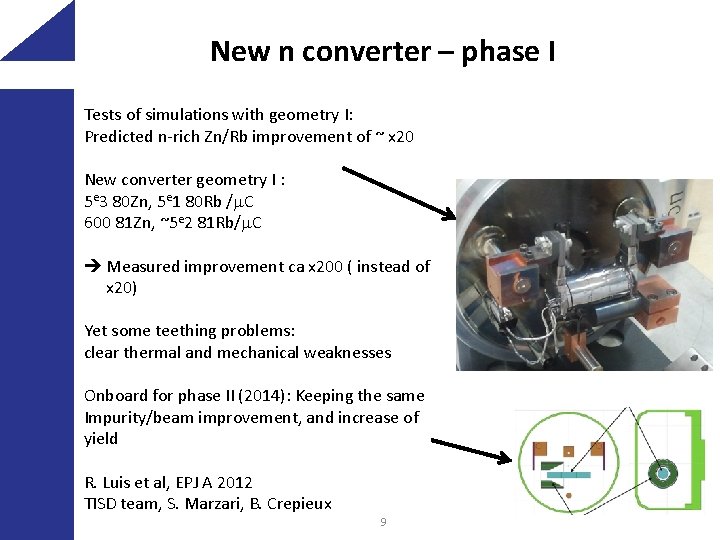 New n converter – phase I Tests of simulations with geometry I: Predicted n-rich