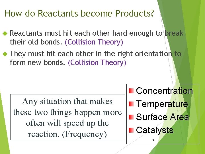 How do Reactants become Products? Reactants must hit each other hard enough to break