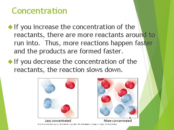 Concentration If you increase the concentration of the reactants, there are more reactants around
