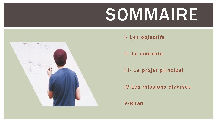 2 SOMMAIRE I- Les objectifs II- Le contexte III- Le projet principal IV-Les missions