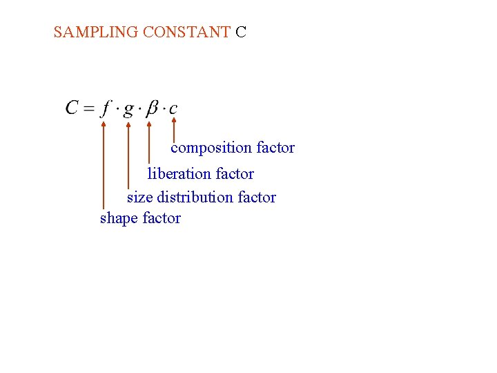 SAMPLING CONSTANT C composition factor liberation factor size distribution factor shape factor 