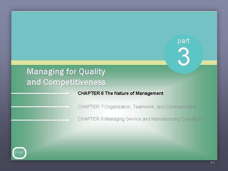 part Managing for Quality and Competitiveness 3 CHAPTER 6 The Nature of Management CHAPTER