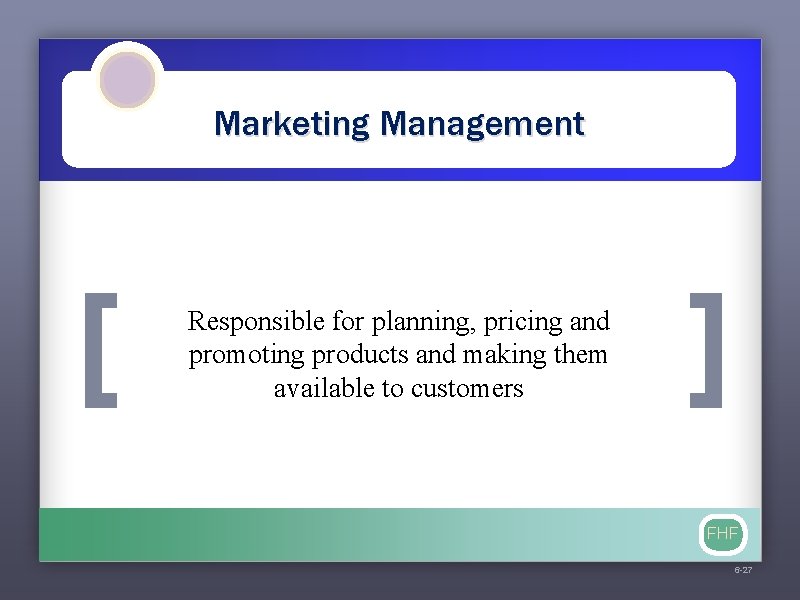 Marketing Management [ Responsible for planning, pricing and promoting products and making them available