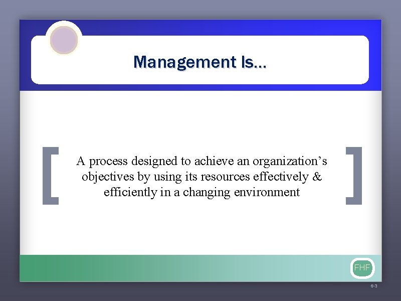 Management Is. . . [ A process designed to achieve an organization’s objectives by