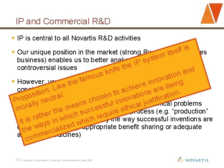 IP and Commercial R&D § IP is central to all Novartis R&D activities is