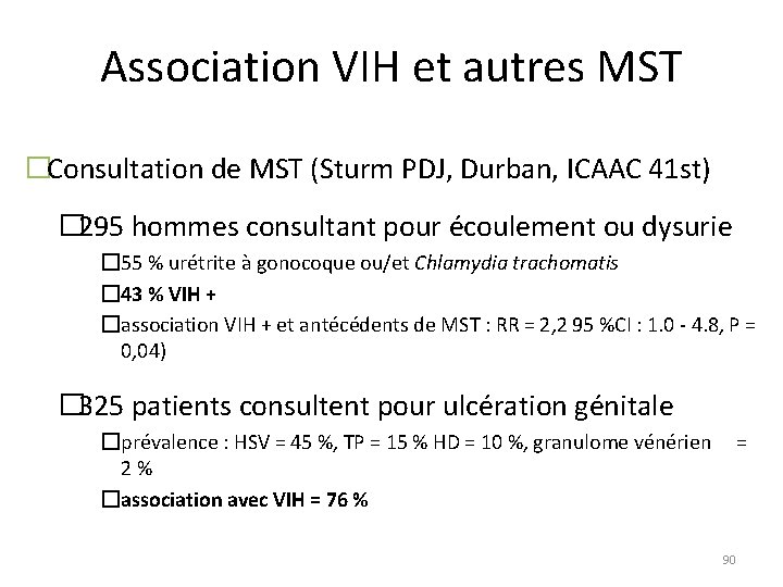 Association VIH et autres MST �Consultation de MST (Sturm PDJ, Durban, ICAAC 41 st)