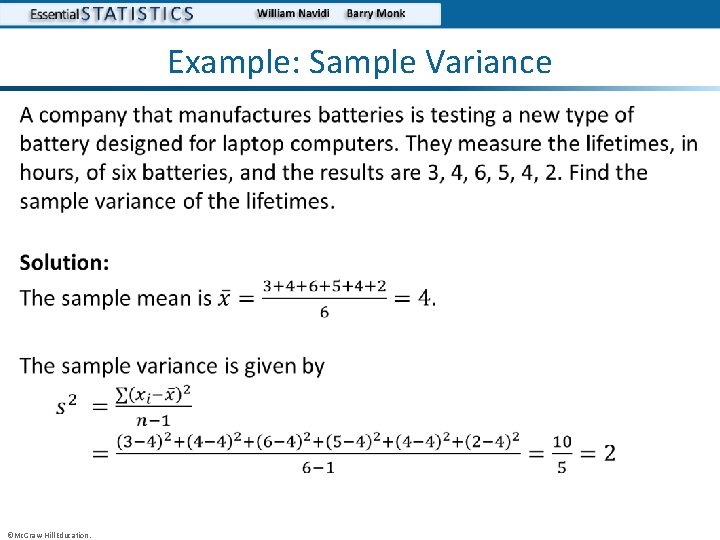 Example: Sample Variance • ©Mc. Graw-Hill Education. 