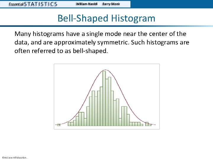 Bell-Shaped Histogram Many histograms have a single mode near the center of the data,