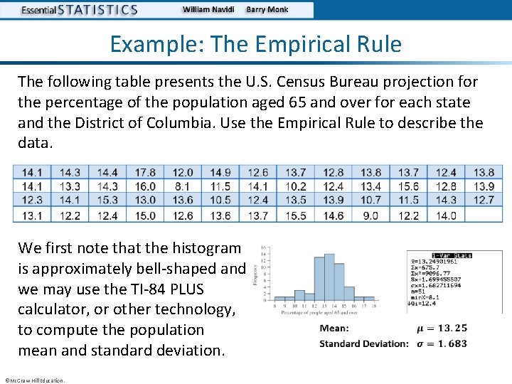 Example: The Empirical Rule The following table presents the U. S. Census Bureau projection