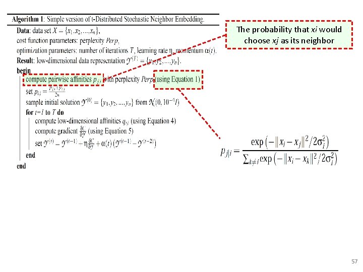 The probability that xi would choose xj as its neighbor 57 The probability that xi would choose xj as its neighbor 57