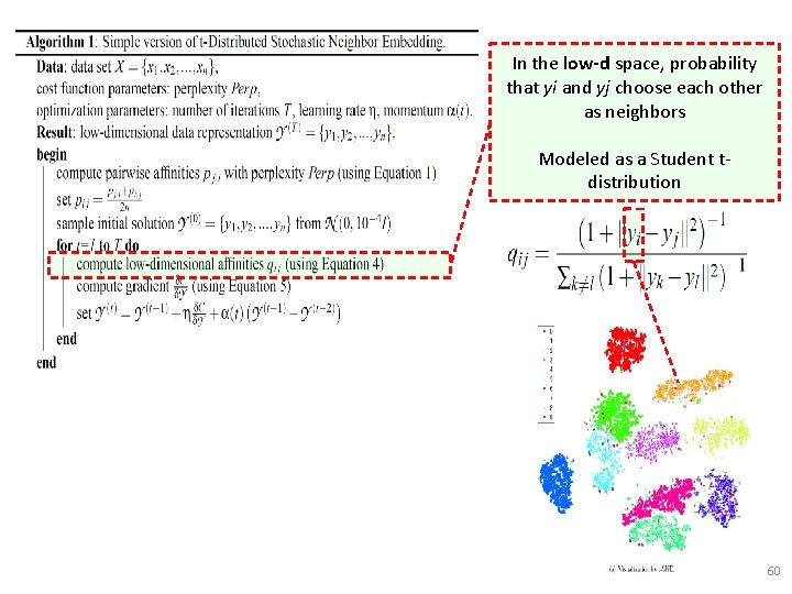 In the low-d space, probability that yi and yj choose each other as neighbors In the low-d space, probability that yi and yj choose each other as neighbors