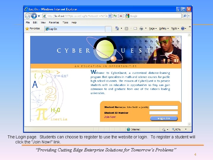 The Login page. Students can choose to register to use the website or login.