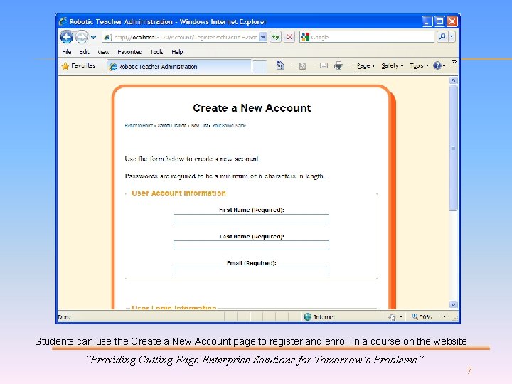 Students can use the Create a New Account page to register and enroll in