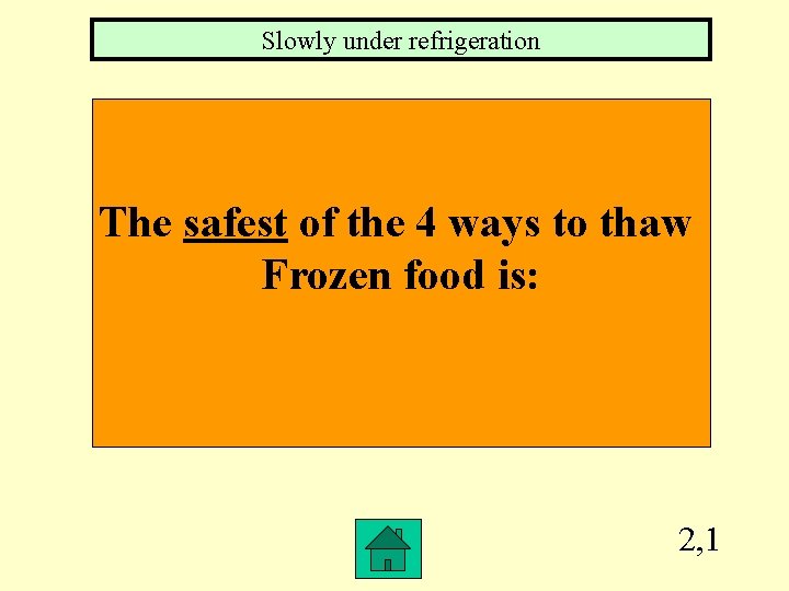 Slowly under refrigeration The safest of the 4 ways to thaw Frozen food is: