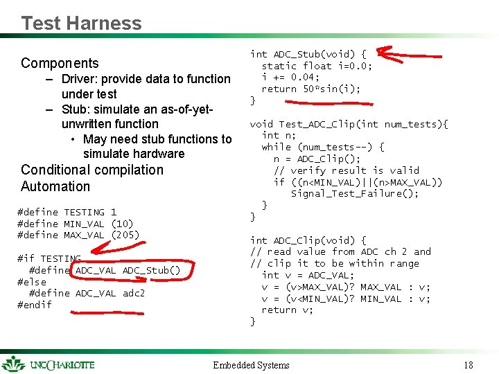 Test Harness Components – Driver: provide data to function under test – Stub: simulate