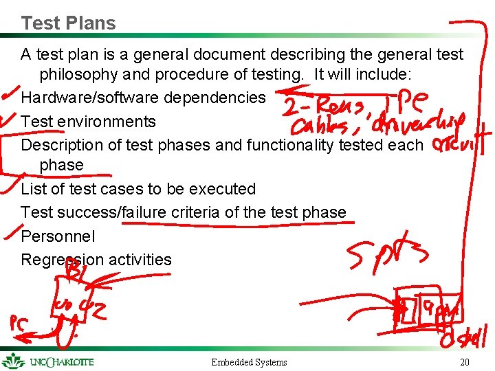 Test Plans A test plan is a general document describing the general test philosophy