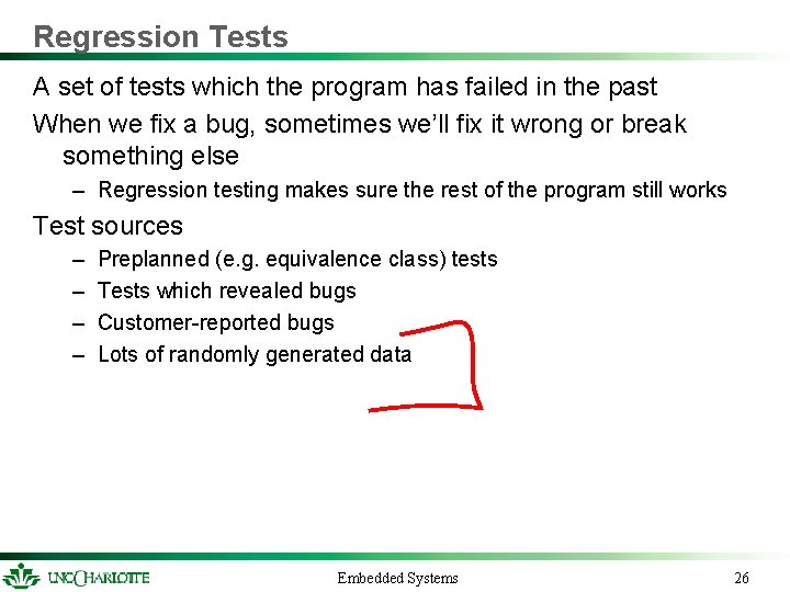 Regression Tests A set of tests which the program has failed in the past